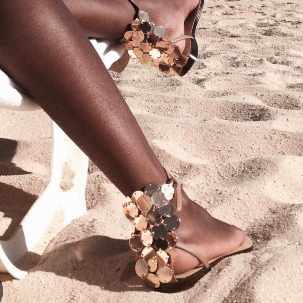Aminah Abdul Jillil gold coin ankle tie sandal